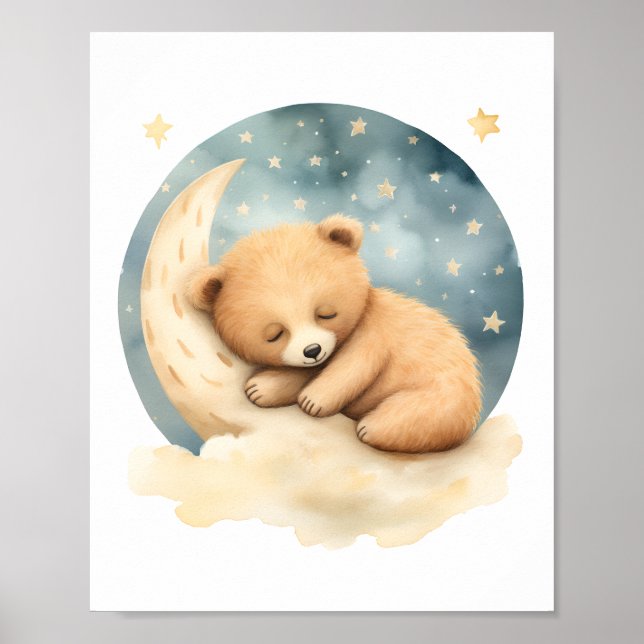 Niedlicher Schlafbär, Kinderzimmer-Dekoration, Aqu Poster (Vorne)