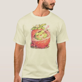 Niedlicher schlafender Erdbeerfrosch Kawaii Pastel T-Shirt