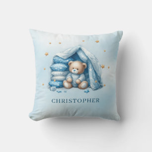 Niedlicher schlafender Teddybär in der Babykrippe Kissen