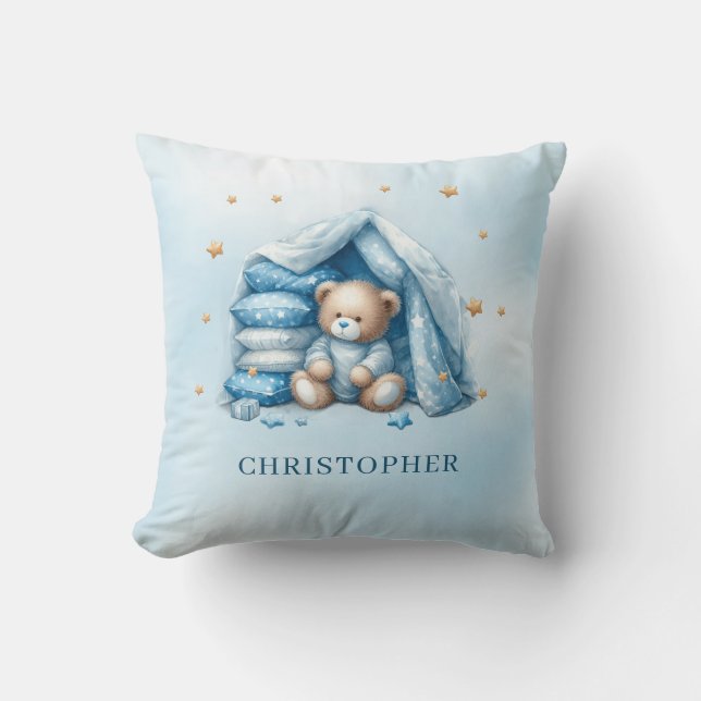 Niedlicher schlafender Teddybär in der Babykrippe Kissen (Vorderseite)