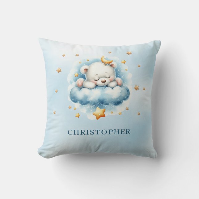 Niedlicher schlafender Teddybär über der Wolke Kissen (Vorderseite)