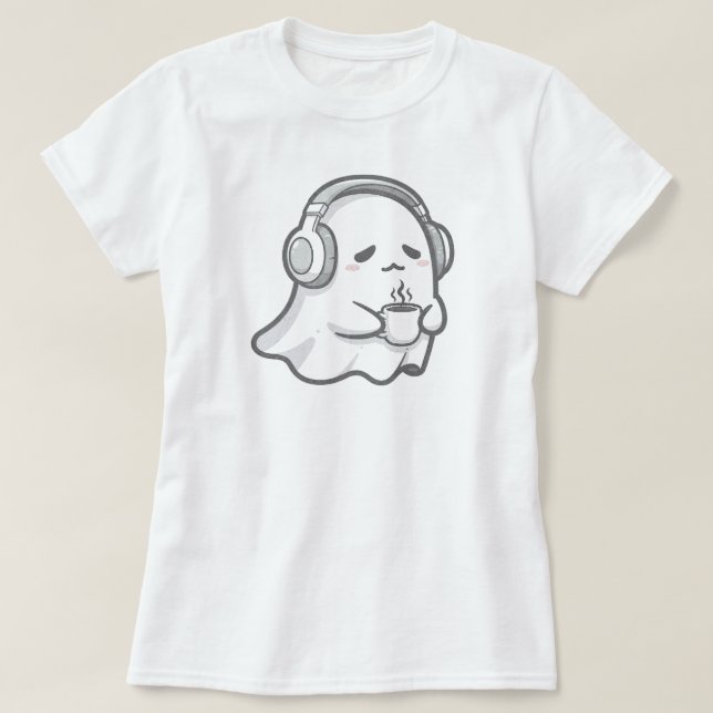Niedlicher SchläfenGeist mit Kaffee | NUR WEISS T-Shirt (Design vorne)