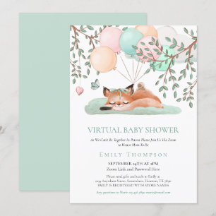 Niedlicher Schlaffox Ballon Aquamarin Virtual Baby Einladung