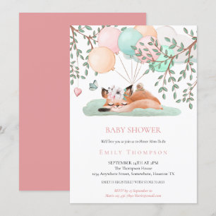 Niedlicher Schlaffox Ballon Pink Babydusche Einladung