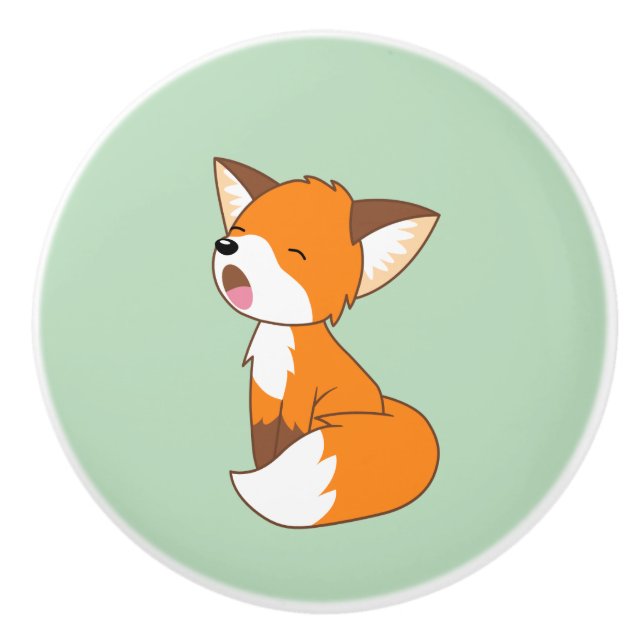 Niedlicher schläfriger kleiner Fox Keramikknauf (Vorderseite)