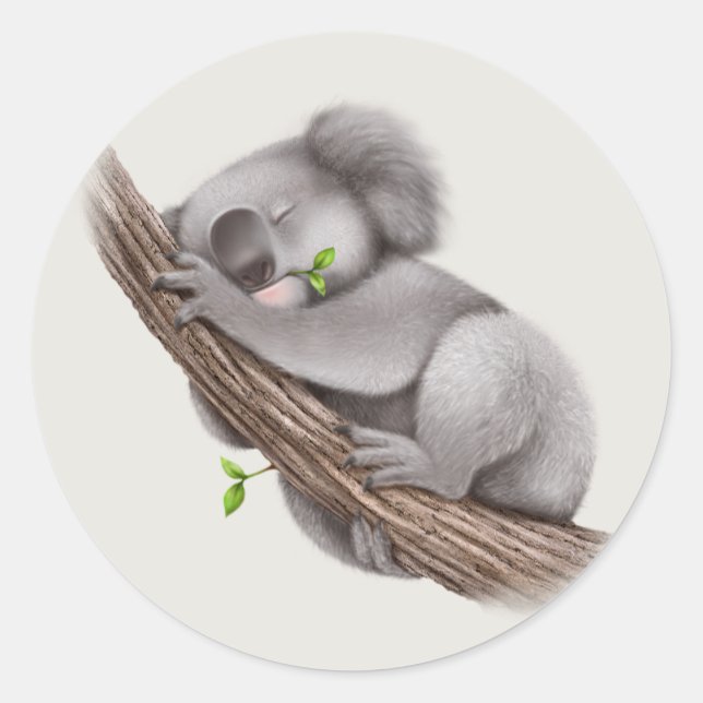 Niedlicher, schläfriger Koala-Bär Runder Aufkleber (Vorderseite)