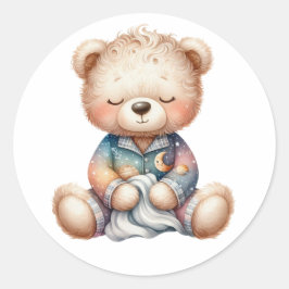 niedlicher, schläfriger Teddyboy mit Decke Runder Aufkleber