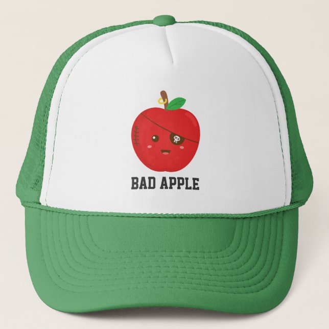 Niedlicher schlechter Apple mit Augen-Flecken Truckerkappe (Vorderseite)