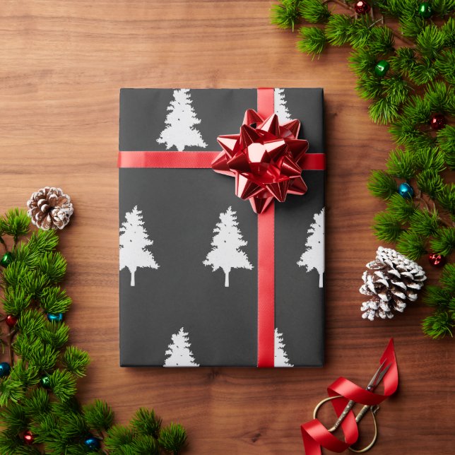 Niedlicher schlichter Schwarz-Weiß-Weihnachtsbaum Geschenkpapier (Feiertagsgeschenk)