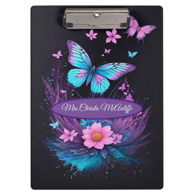 niedlicher Schmetterling-Blume mit türkisfarbenem  Klemmbrett (Vorderseite)
