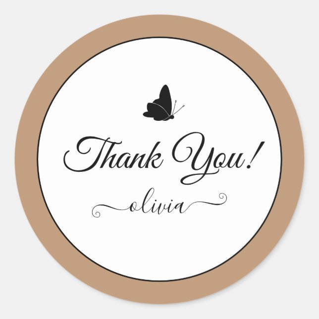 Niedlicher Schmetterling Danke Labels Cream Beige  Runder Aufkleber (Vorderseite)