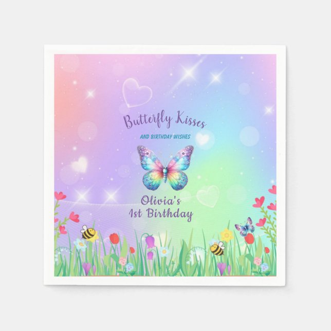 Niedlicher Schmetterling Geburtstag für Giralpapie Serviette (Vorderseite)