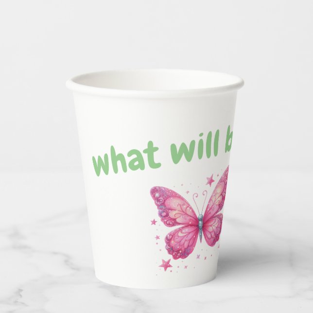 niedlicher Schmetterling Gender Reveal Party Garte Pappbecher (Vorderseite)