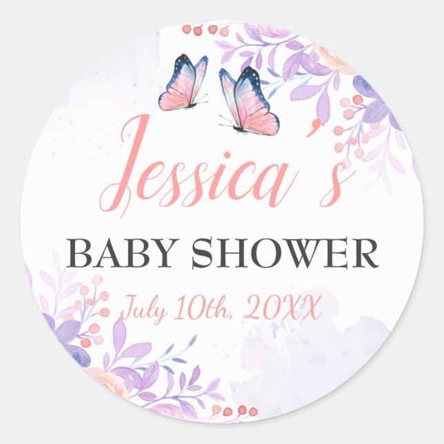 Niedlicher Schmetterling Lila Pink Floral Girl Bab Runder Aufkleber (Vorderseite)