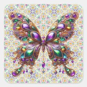 Niedlicher Schmetterling Mardi Gras Quadratischer Aufkleber