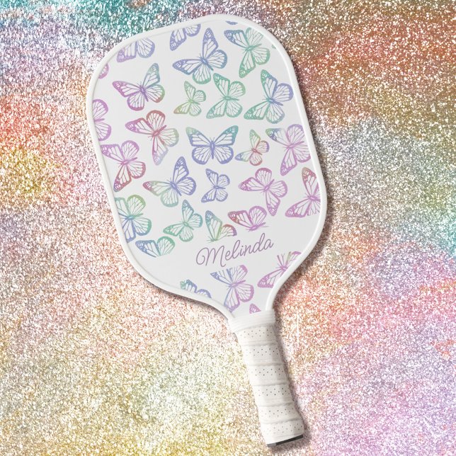 Niedlicher Schmetterling Pastel Regenbogen Name hi Pickleball Schläger (Von Creator hochgeladen)