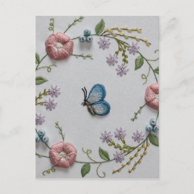 niedlicher Schmetterling Pfefferminzgrün rosa Stic Postkarte (Vorderseite)
