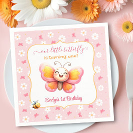 Niedlicher Schmetterling Pink Floral Girl 1. Gebur Serviette