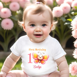 Niedlicher Schmetterling Rosa Bläsername Girl 1. G Baby T-shirt