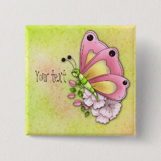 Niedlicher Schmetterling und Blumen Button