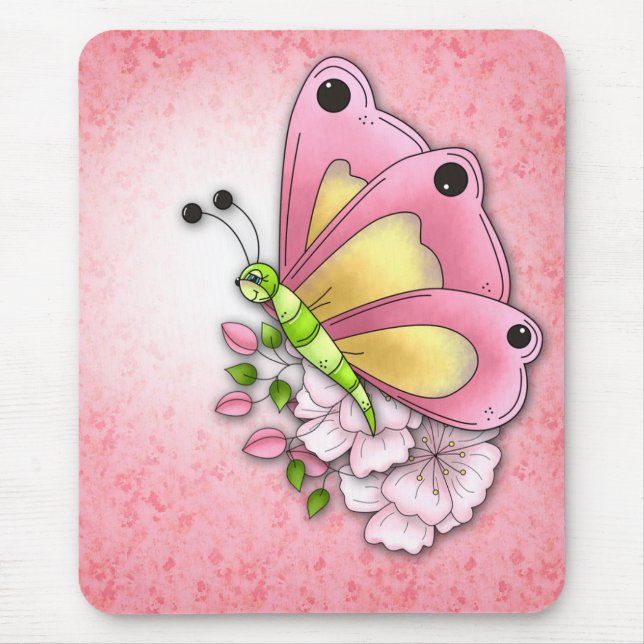 Niedlicher Schmetterling und Blumen Mousepad (Vorne)