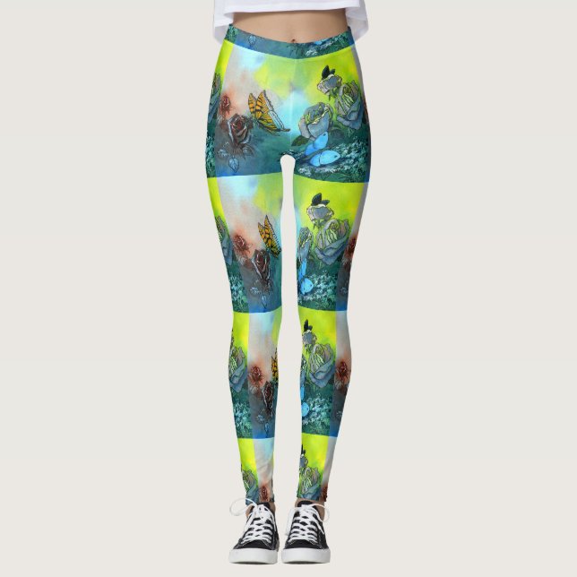 Niedlicher Schmetterling und Rose Farbdruck in gem Leggings (Vorderseite)