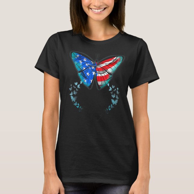 Niedlicher Schmetterling US-amerikanische Flagge P T-Shirt (Vorderseite)