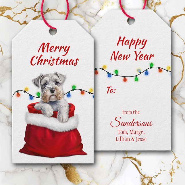 Niedlicher Schnauzer Terrier Hund in Santa Bag Ges Geschenkanhänger (Von Creator hochgeladen)