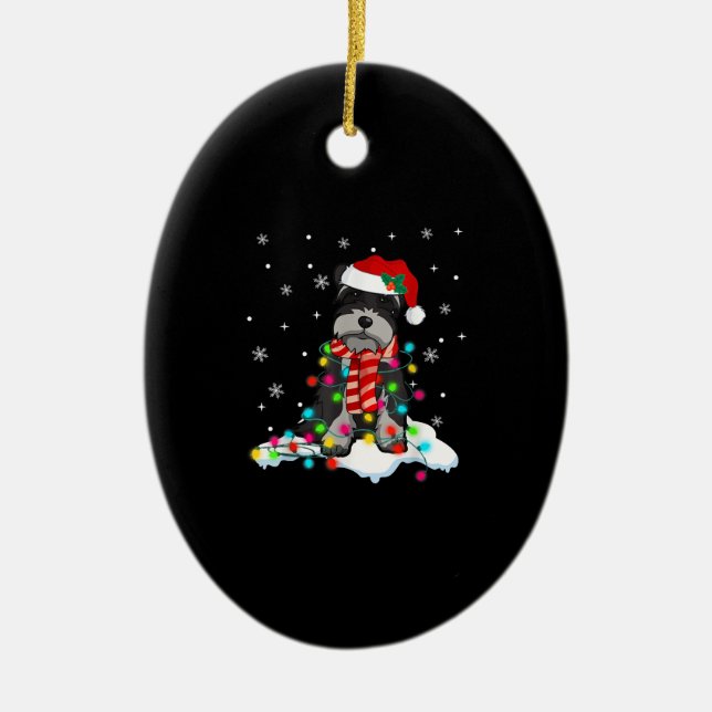 niedlicher Schnauzer Weihnachten mit Weihnachtsman Keramik Ornament (Vorne)