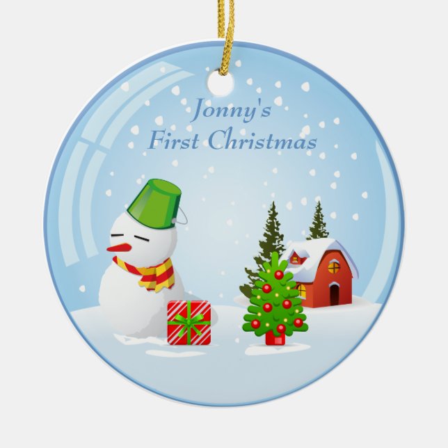 Niedlicher Schneeball personalisiertes des Babys Keramikornament (Vorne)