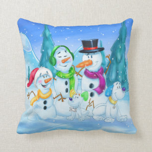 Niedlicher Schneefamilien-Cartoon Kissen