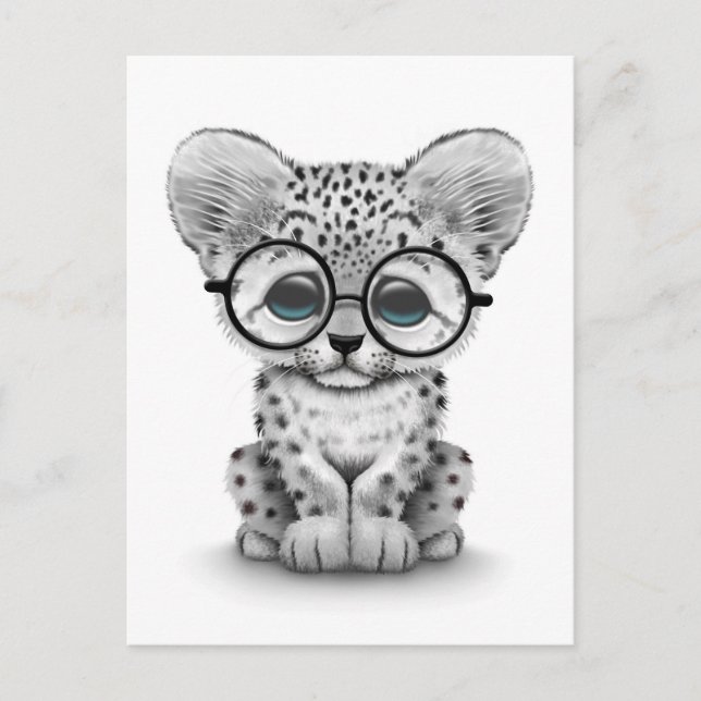 Niedlicher Schneeleopardengürtel mit Brille auf We Postkarte (Vorderseite)