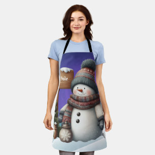 Niedlicher Schneemann am Nordpol mit Nordlichter Schürze