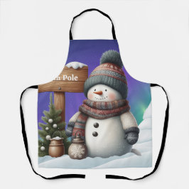 Niedlicher Schneemann am Nordpol mit Nordlichter Schürze