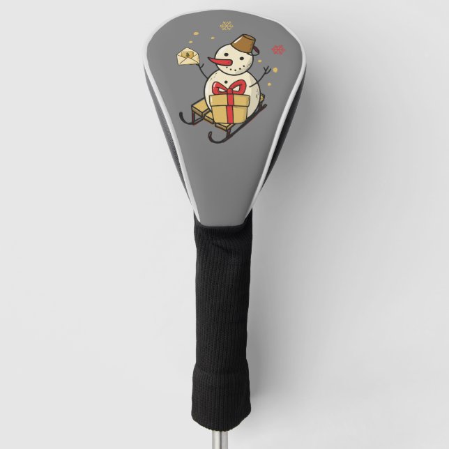 Niedlicher Schneemann auf Schlitten Golf Headcover (Vorderseite)