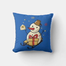 Niedlicher Schneemann auf Schlitten Kissen