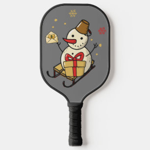 Niedlicher Schneemann auf Schlitten Pickleball Schläger