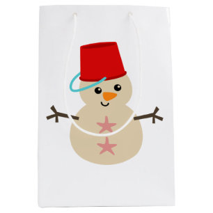 Niedlicher Schneemann aus Sand mit Pail für Hut Mittlere Geschenktüte