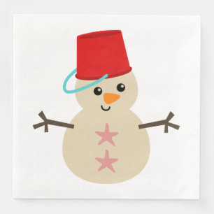 Niedlicher Schneemann aus Sand mit Pail für Hut Serviette