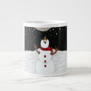 Niedlicher Schneemann, der die Mondmalerei genießt Jumbo-Tasse
