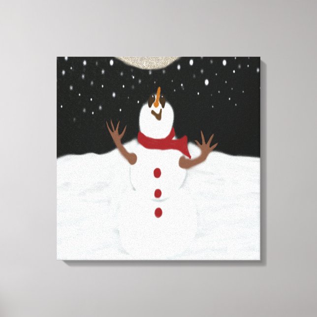 Niedlicher Schneemann, der die Mondmalerei genießt Leinwanddruck (Vorderseite)