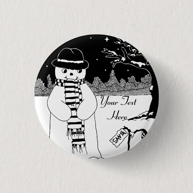 niedlicher Schneemann, der Weihnachten lächelt Button (Vorderseite)