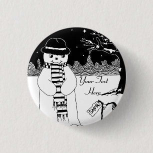 niedlicher Schneemann, der Weihnachten lächelt Button