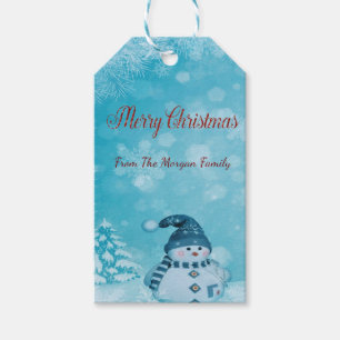 Niedlicher Schneemann, frohe Weihnachten, Pine Tre Geschenkanhänger
