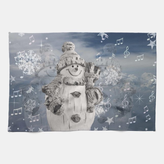 Niedlicher Schneemann Geschirrtuch (Horizontal)