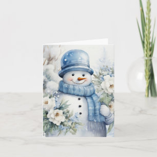 Niedlicher Schneemann-Hut und Scarf-Schneebedeckte Karte