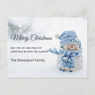 Niedlicher Schneemann im Foto Weihnachten Postkarte
