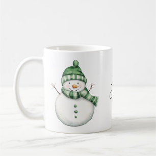 Niedlicher Schneemann im Grünen Scarf und Strick B Kaffeetasse