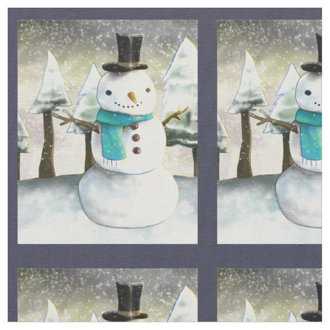 Niedlicher Schneemann im Winter Weihnachtsgeschmac Stoff (Nahaufnahme)