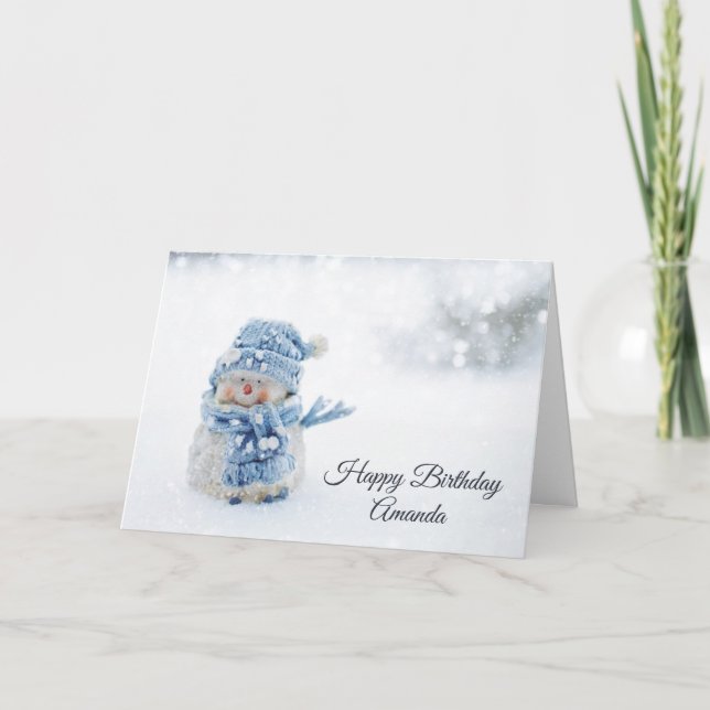 Niedlicher Schneemann im Winterfoto Geburtstag Karte (Vorderseite)